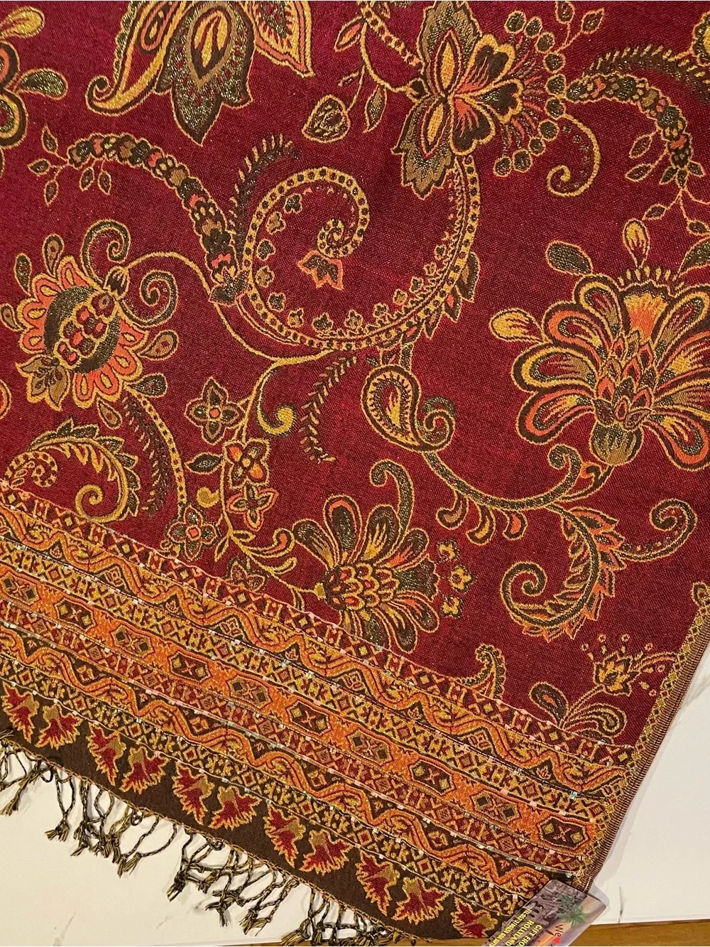 Pashmina, Burgundy, Brown & Gold, Lightweight Warmth, 26
